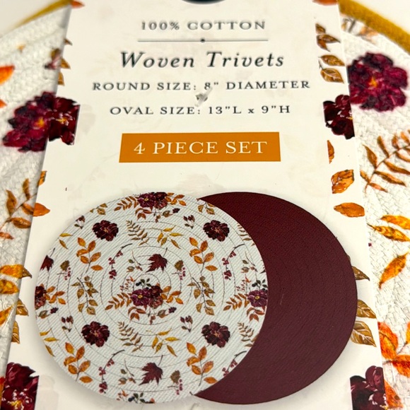 4pc CORE Round/Oval Woven Trivets Set - 100% Cotton - Fall Flower - Picture 7 of 8